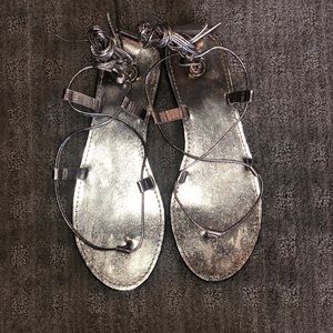 Gold lace up sandals